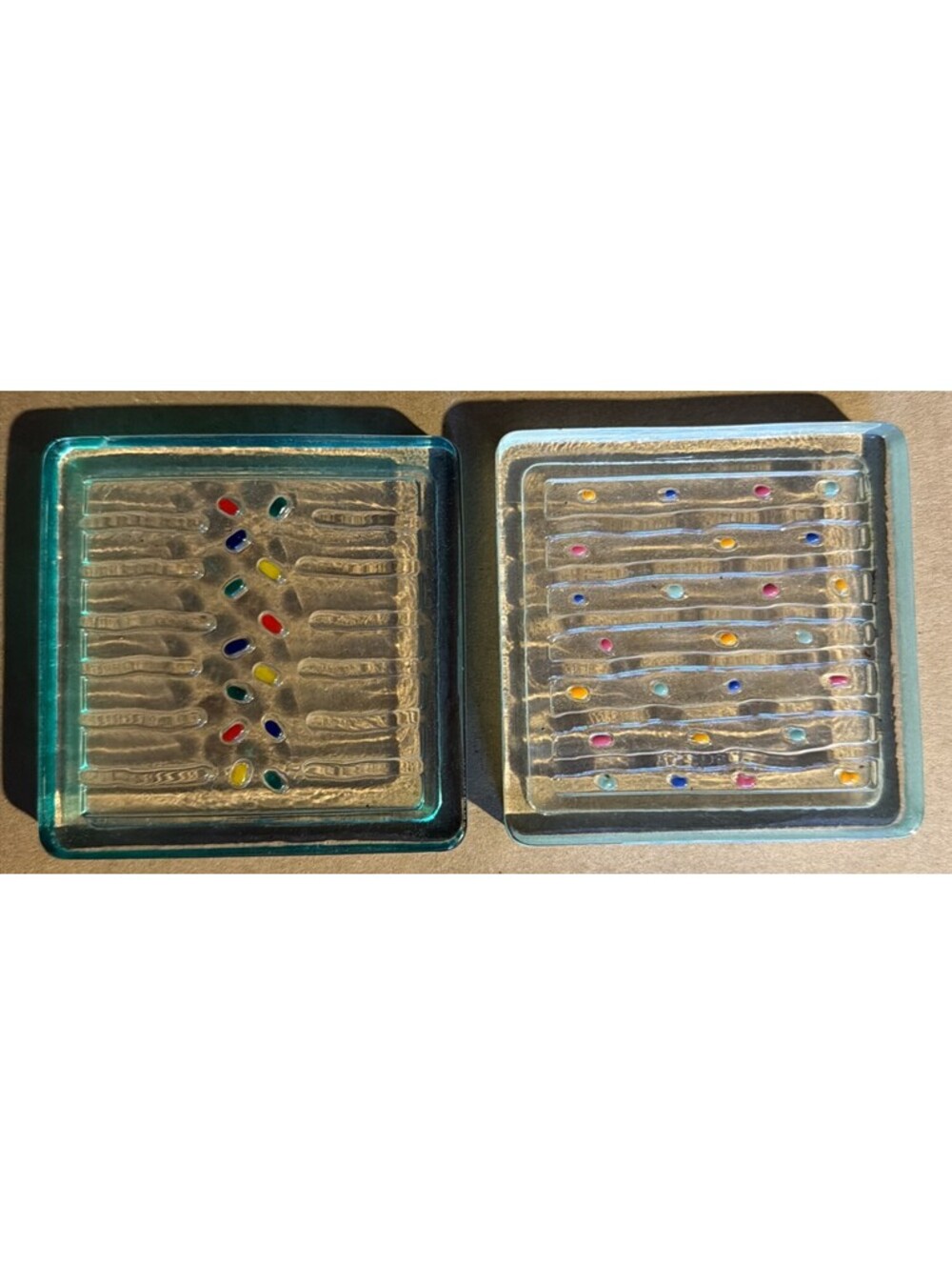 Stephen Smyers Glass Coasters Marked Mid Century Modern Art Set Of 2